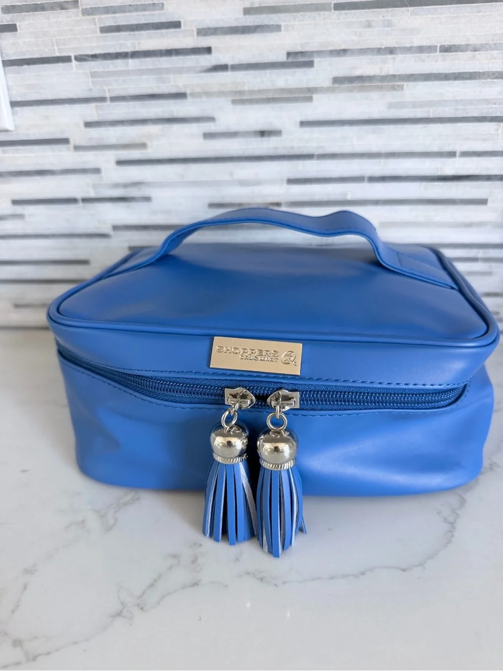 Blue Cosmetic Travel makeup bag Case with Tassel Zippers